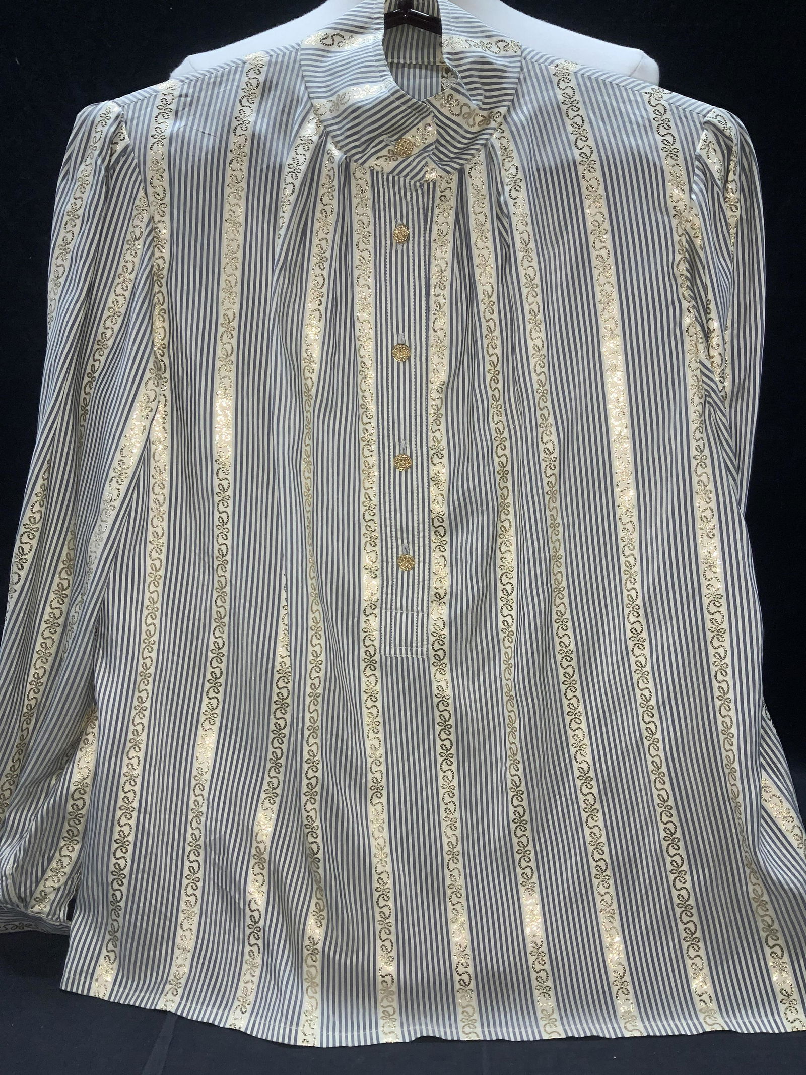 Silk High Collar Blouse with Metallic Gold Scrolls (1 of 5)