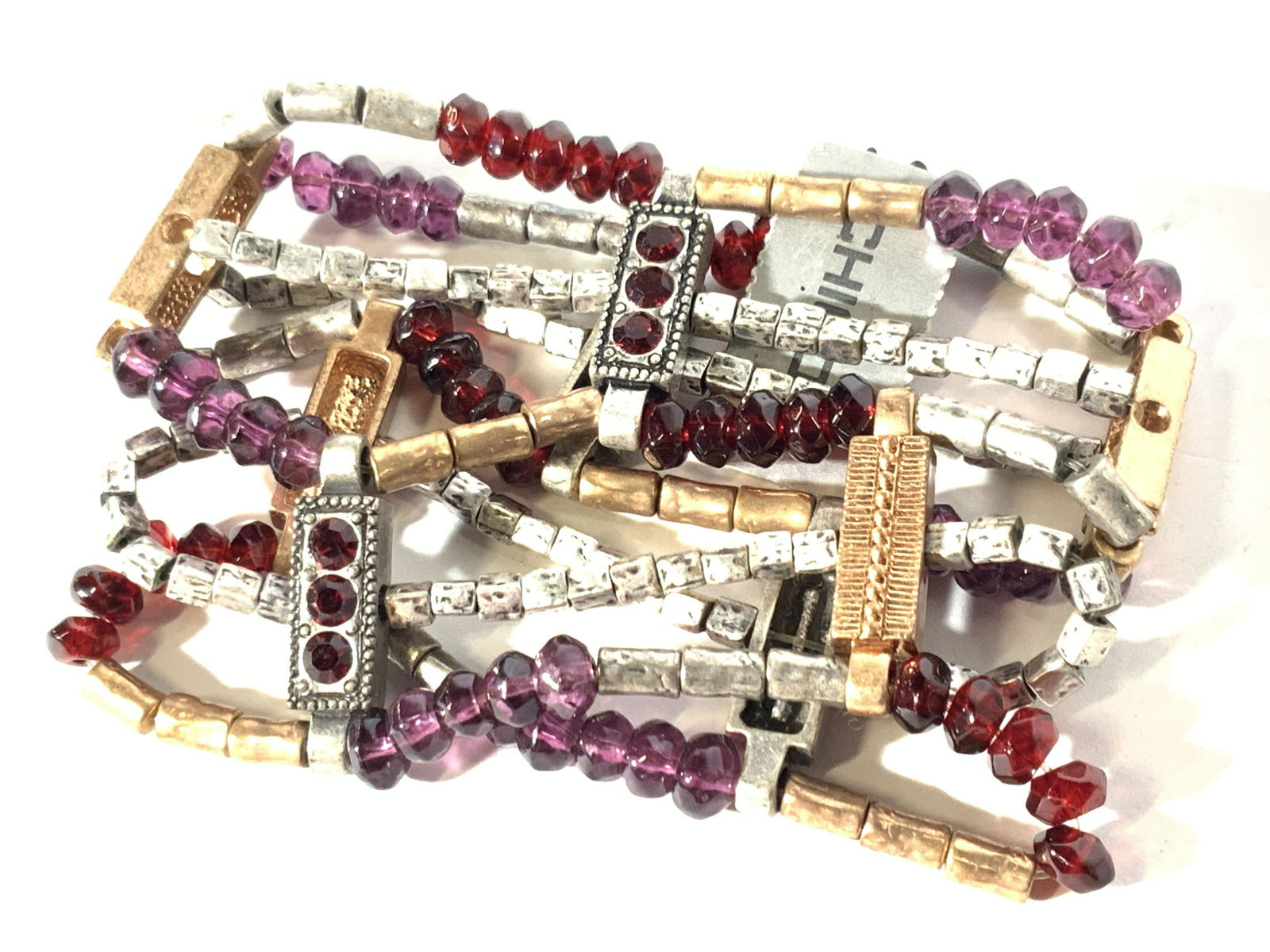 Chicos Signed Ruby Multi Toned & Gem Bracelet (1 of 6)
