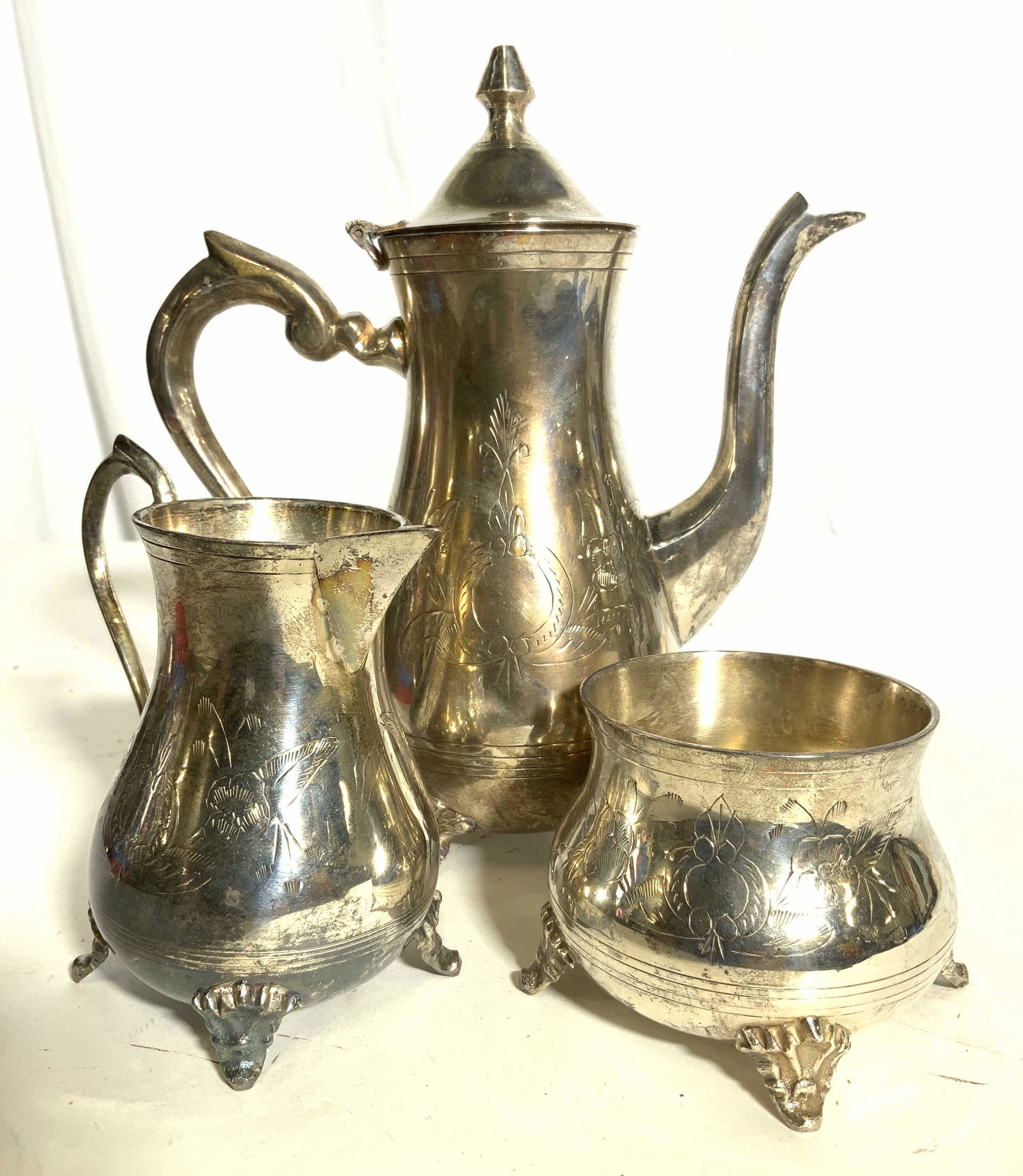 Vintage EPNS Coffee Pot Creamer & Sugar (1 of 8)