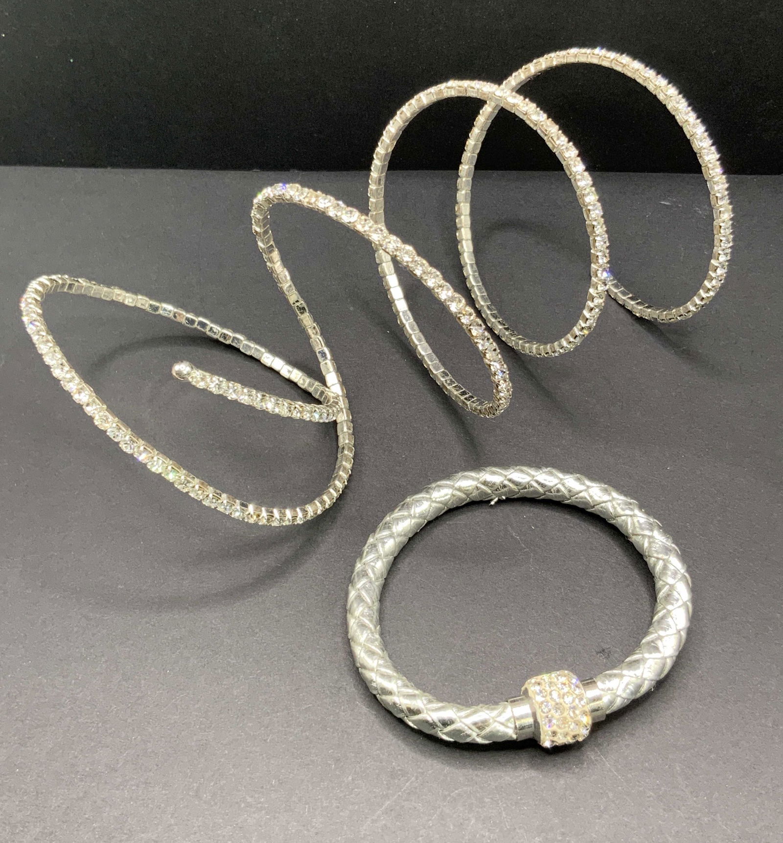 Lot 2 Vintage Bejeweled Crystal Bracelets, Jewelry (1 of 9)