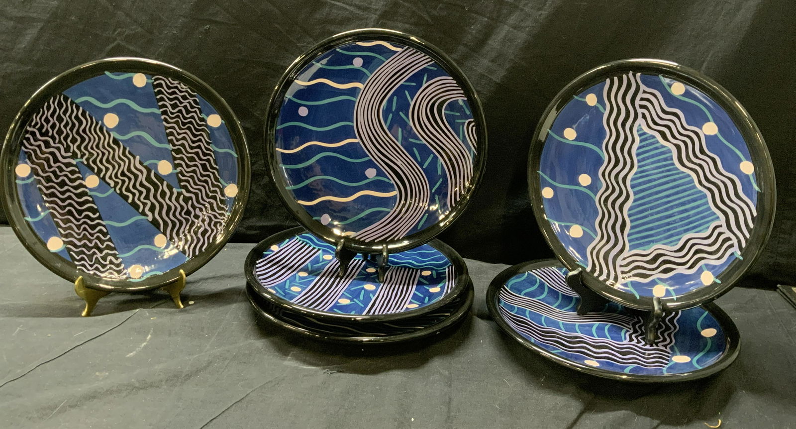 S. STARK Signed Hand Painted Ceramic Plate Set (1 of 5)