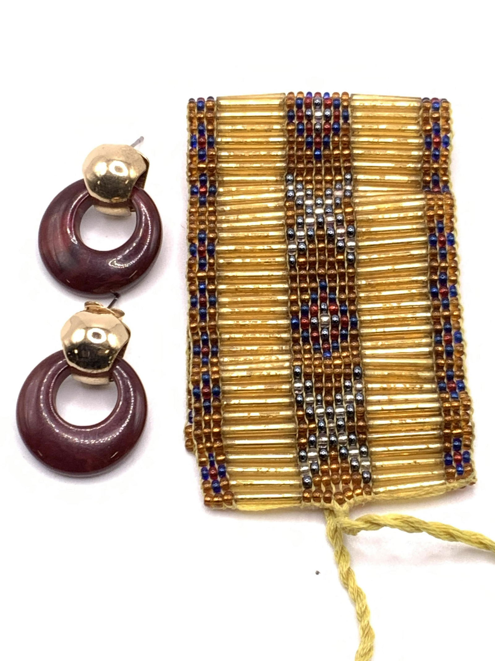 Group Lot Of Beaded Bracelet & Red Drop Earrings (1 of 6)