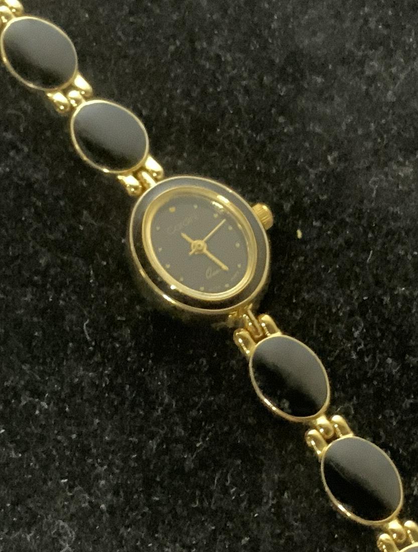 CARNINI Blk Enamel & Goldtone Cocktail Watch (1 of 6)