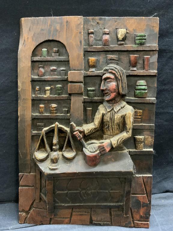 Vintage Painted Wood Relief of Artisan (1 of 7)