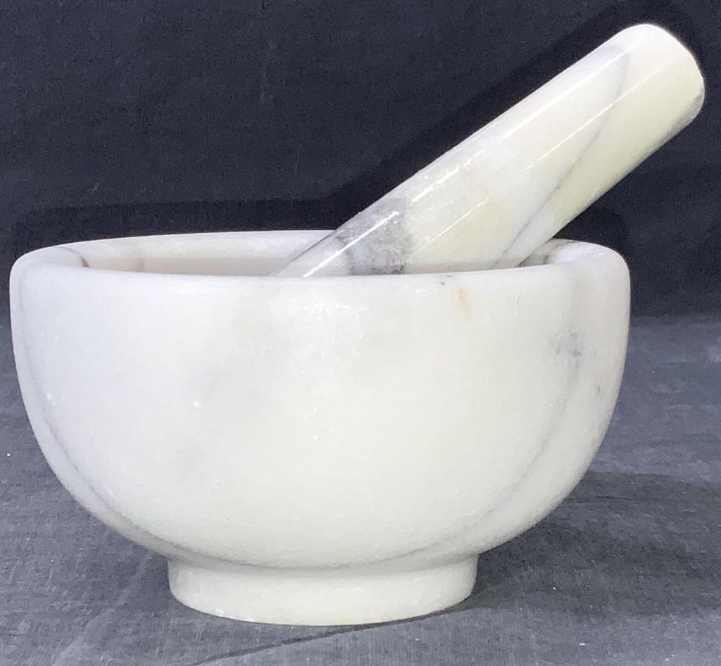 White Carved Stone Mortar & Pestle (1 of 6)