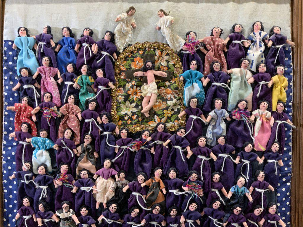 Framed Embroidered Folk Art of Jesus On Cross (1 of 10)