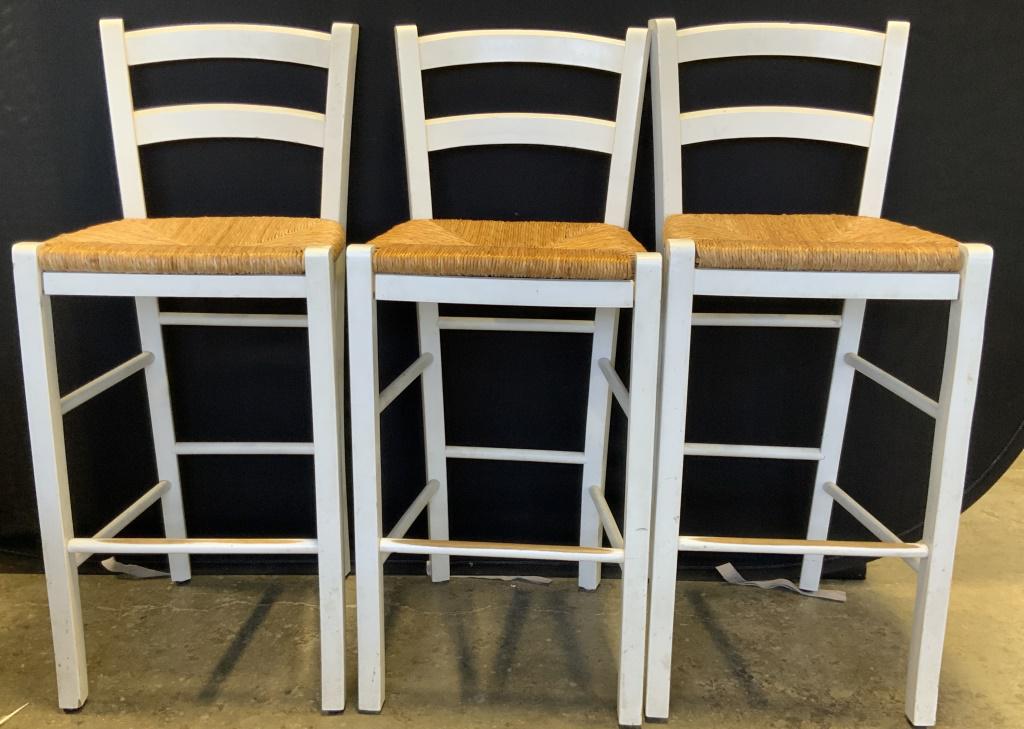 Set 4 Rush Seat White Wooden Barstools / Chairs (1 of 10)