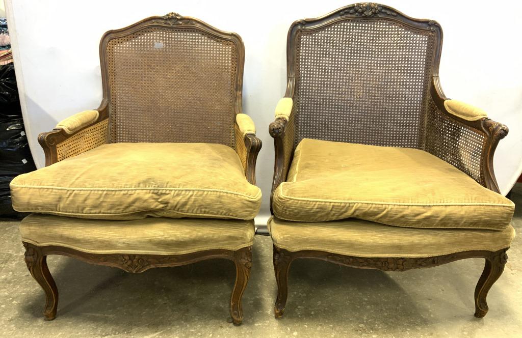 Vintage Caned Wooden Near Pair Bergere Chairs (1 of 15)