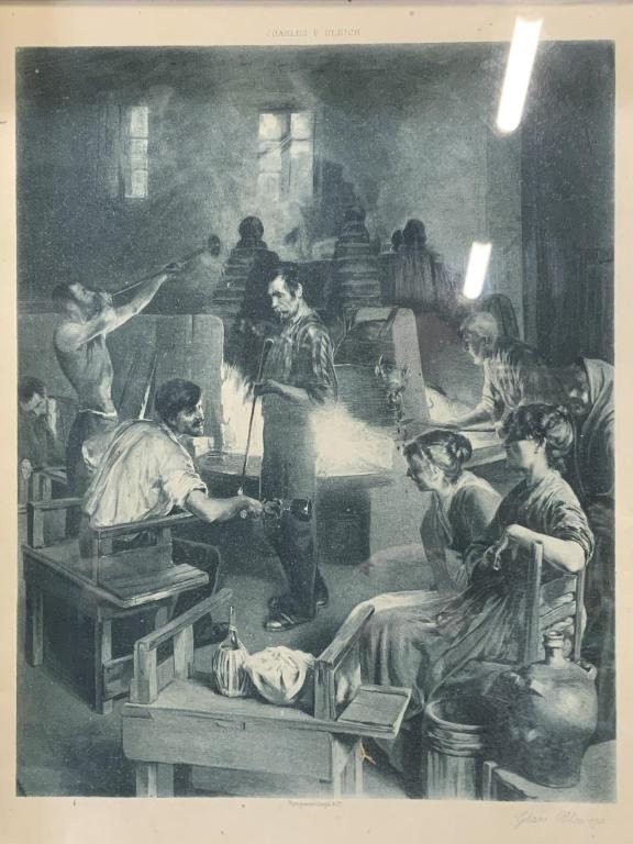 ULRICH Glass Blowers Of Murano Photogravure: Antique CHARLES F. ULRICH Glass Blowers Of Murano Black and White Photogravure on paper (circa 1890), inscription at the top reads Charles F. ULRICH, lower inscriptions read Photogravure Goupil & Co.,