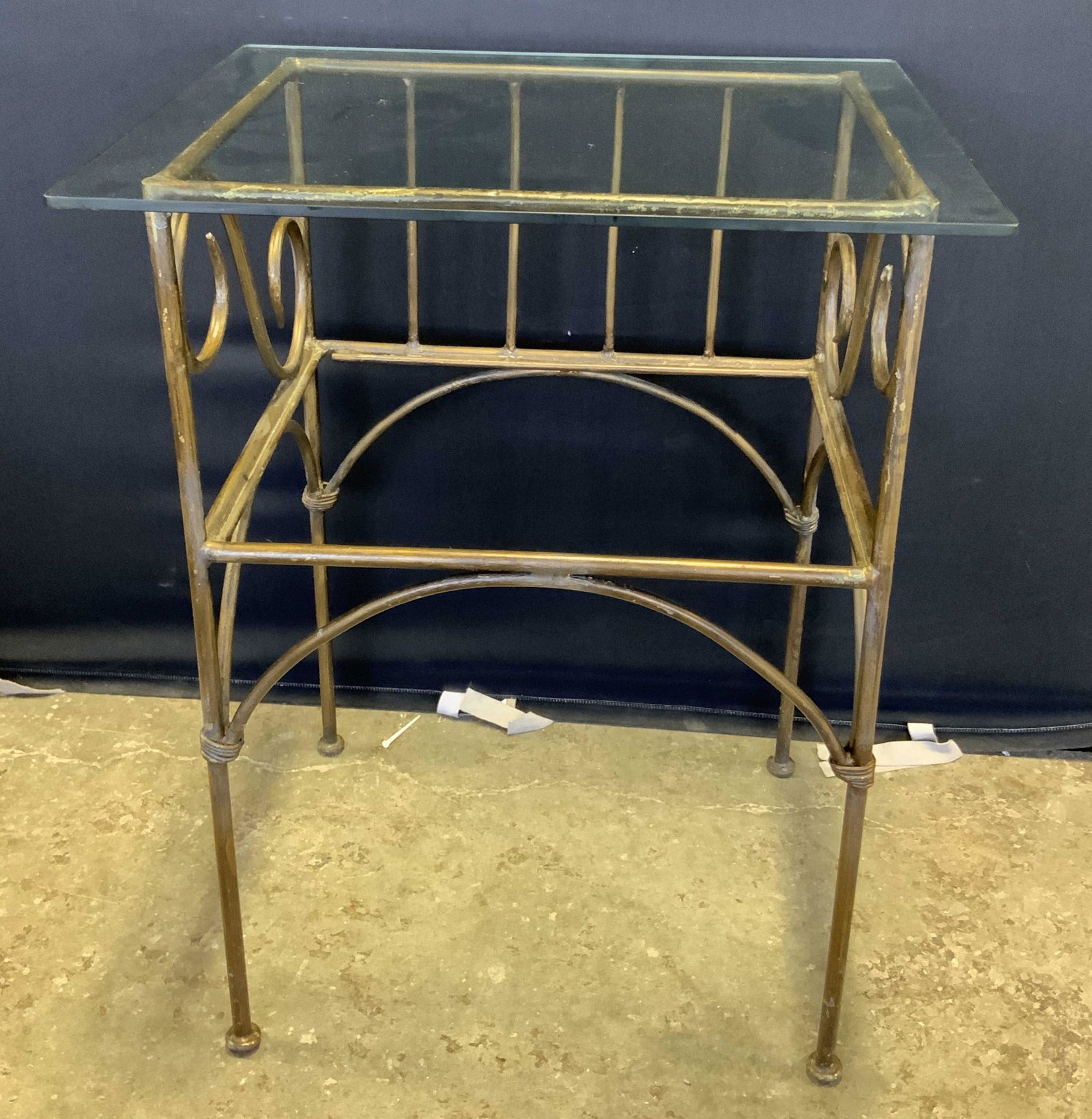 Vintage Glass Topped Bronze Tn Metal Side Table (1 of 13)