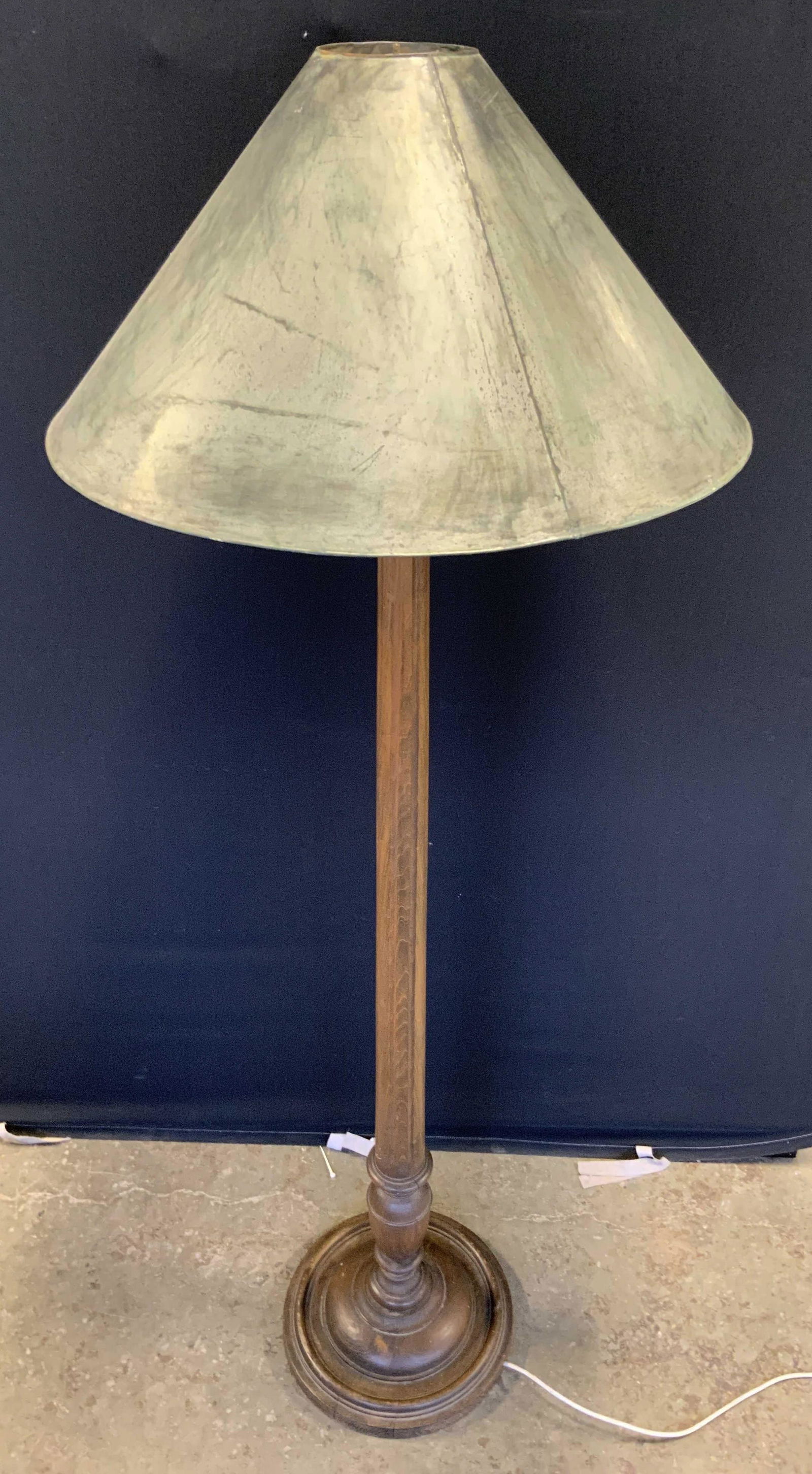 Vintage Wooden Floor Lamp W/ Metal Shade (1 of 11)