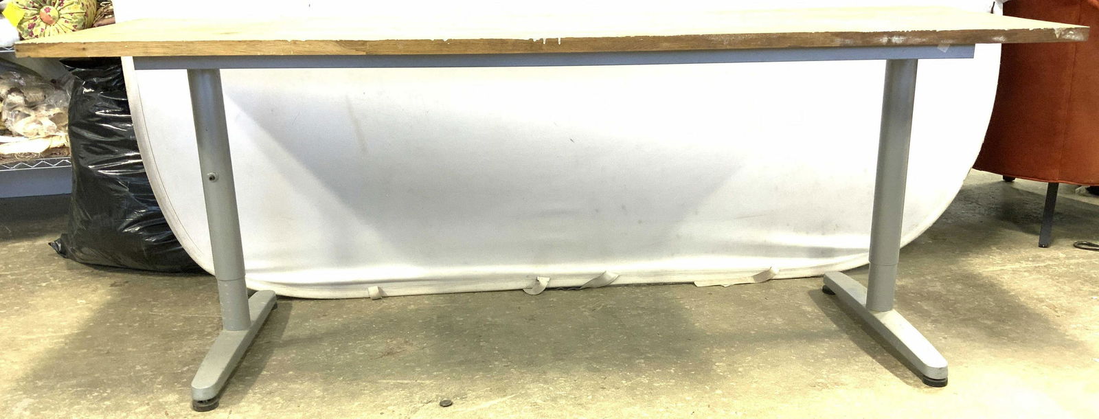 Vintage Wooden Top Metal Base Work Table (1 of 8)