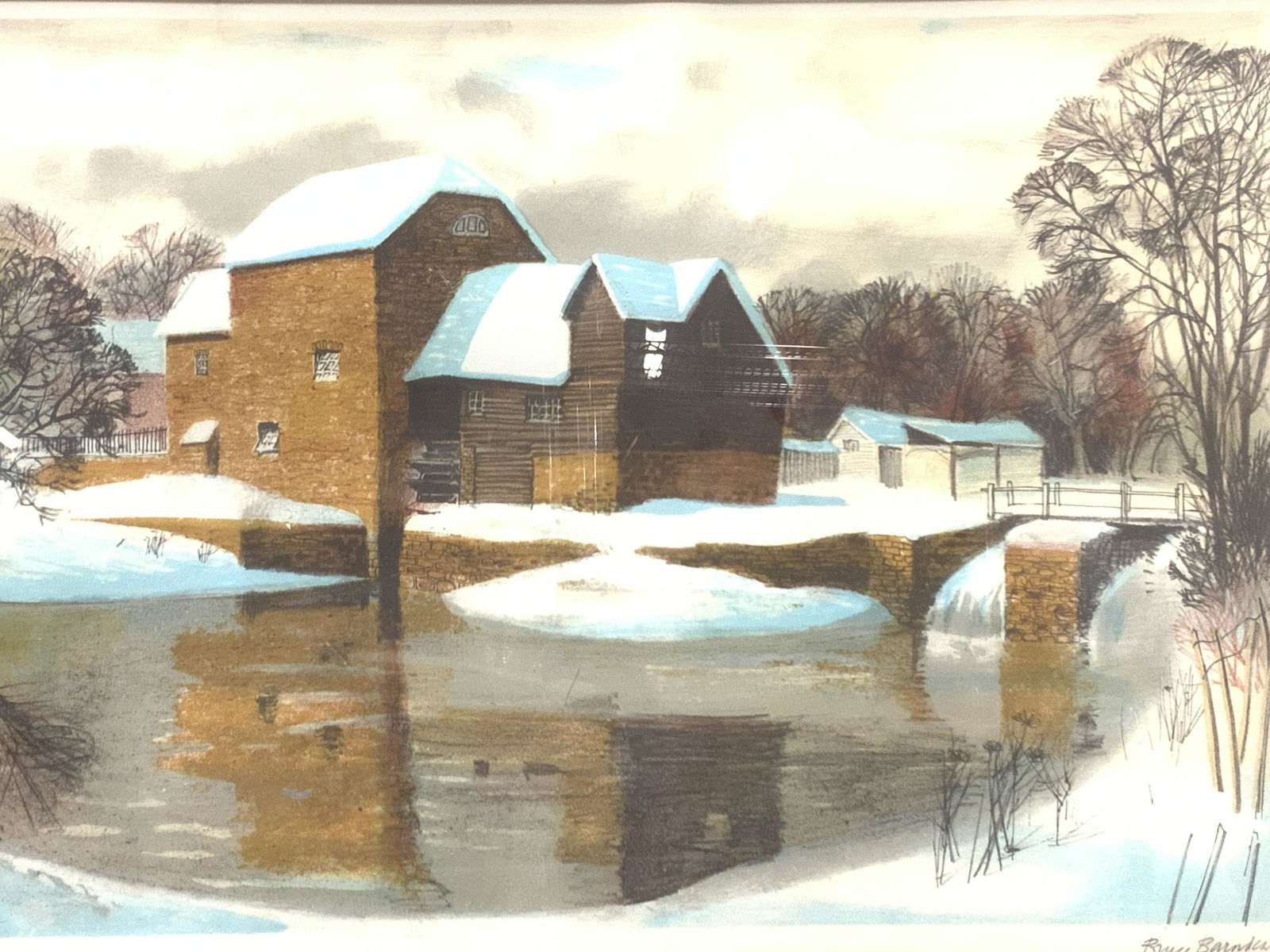 Original BRUCE BARNDEN Waterwheel In Winter Litho. (1 of 5)