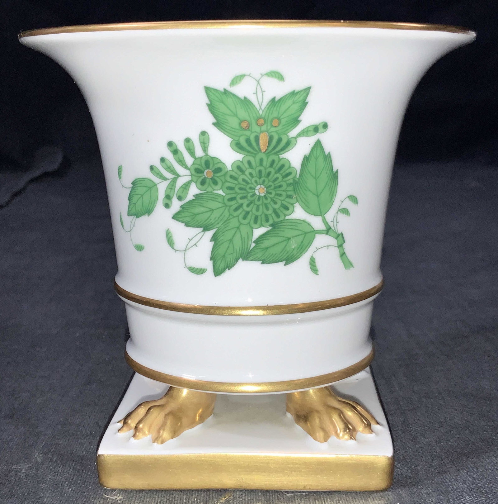 Herend Hungary 6403/AV Chinese Bouquet Vessel: A footed porcelain vessel with the Chinese bouquet green pattern, Originally named Apponyi Flowers for Count Albert Apponyi, this 1930-vintage pattern features floral motifs adapted from earlier Heren
