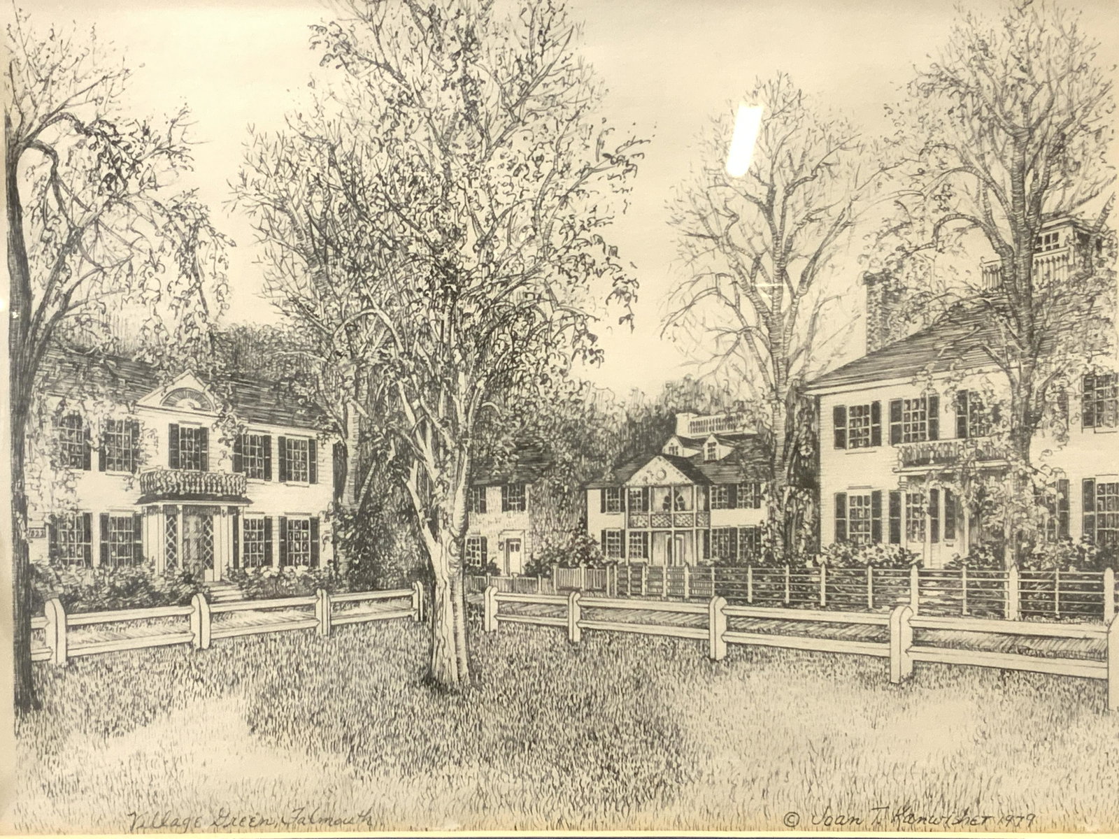 JOAN T. KANWISHER â€˜Village Green Falmouth Litho.: JOAN T. KANWISHER Village Green Falmouth Vintage Lithograph, circa 1979, inscription to lower left reads Village Green, Falmouth and inscription to lower right reads (c) Joan T. Kanwisher 1979, subjec