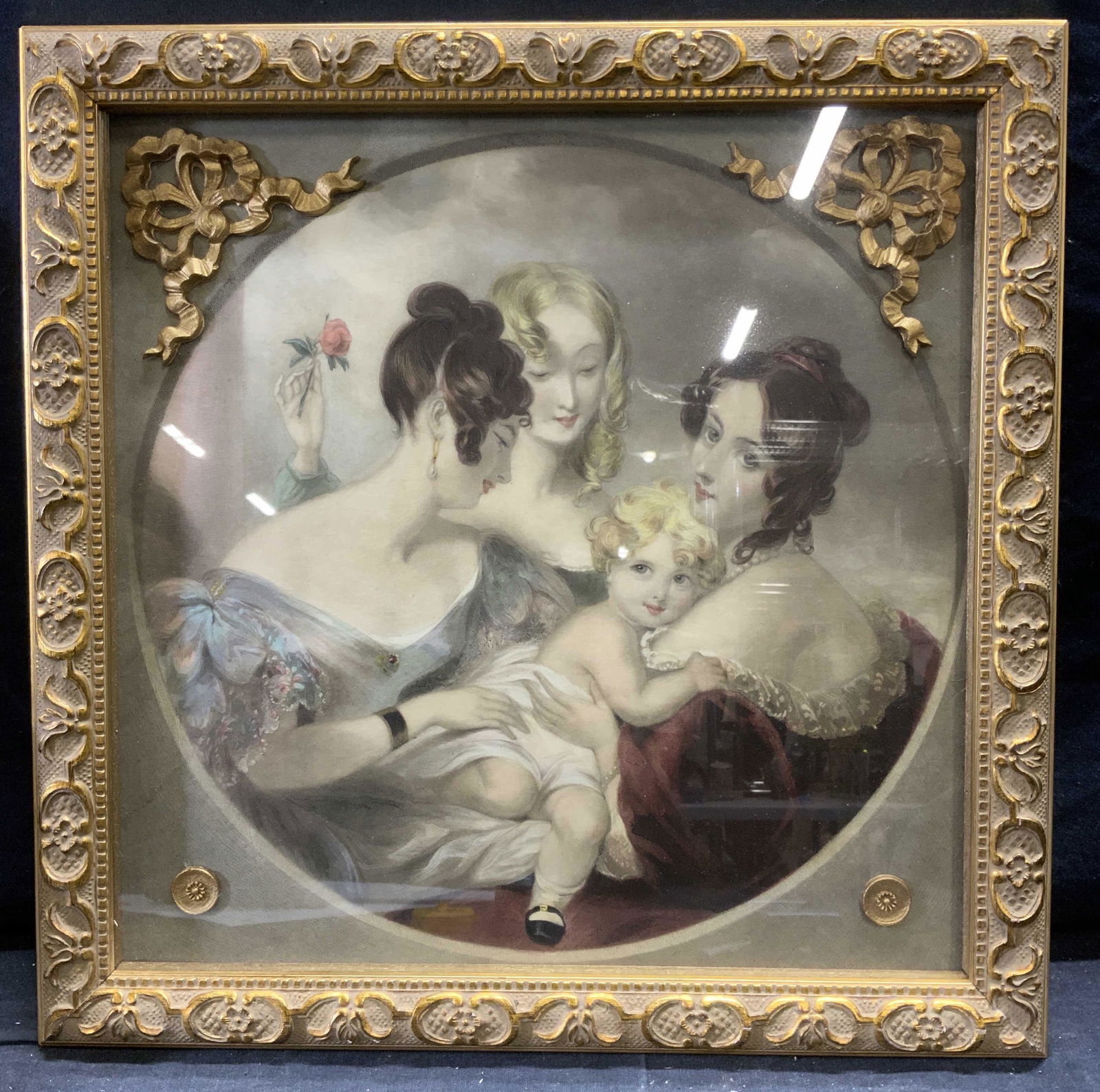 Framed Antique Aquatint of Women with a Child (1 of 7)