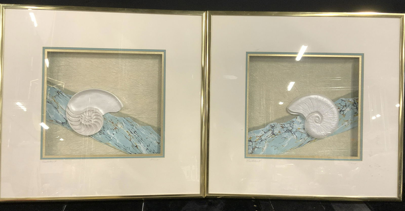 Pair Vintage Framed Mixed Media Shell Collages (1 of 8)