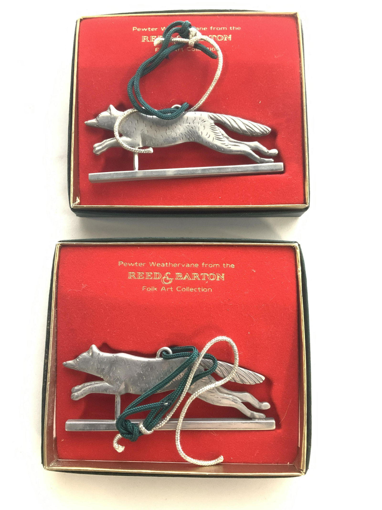 Pair Reed & Barton Pewter Fox Ornaments, NIB (1 of 6)