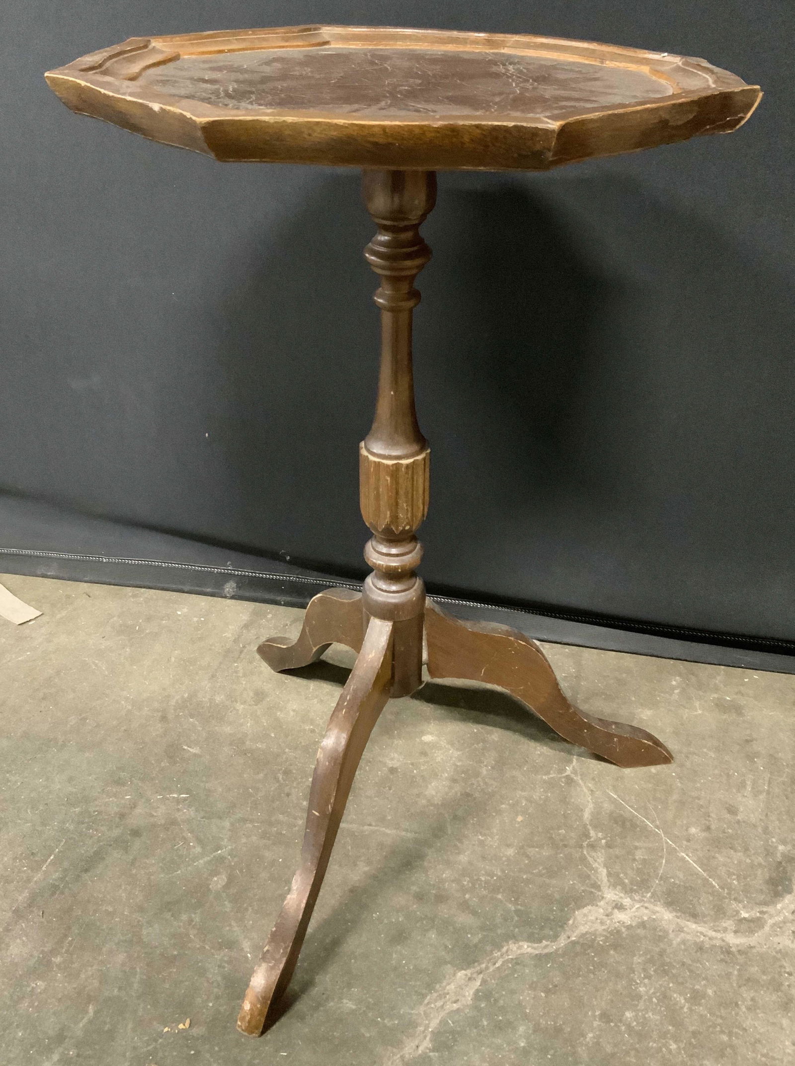 Vintage Wooden Pedestal Table w Leather Inlay (1 of 6)