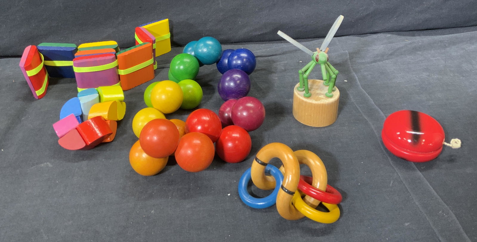 Lot Colorful Fidget Toys: Lot Colorful Fidget Toys, biggest measures 10 inches long x 3 inches wide, wear consistent with age and use. Toys, childrenâ€™s toys, fidget toys, vintage toys, wood toys, vintage wood toys, 5