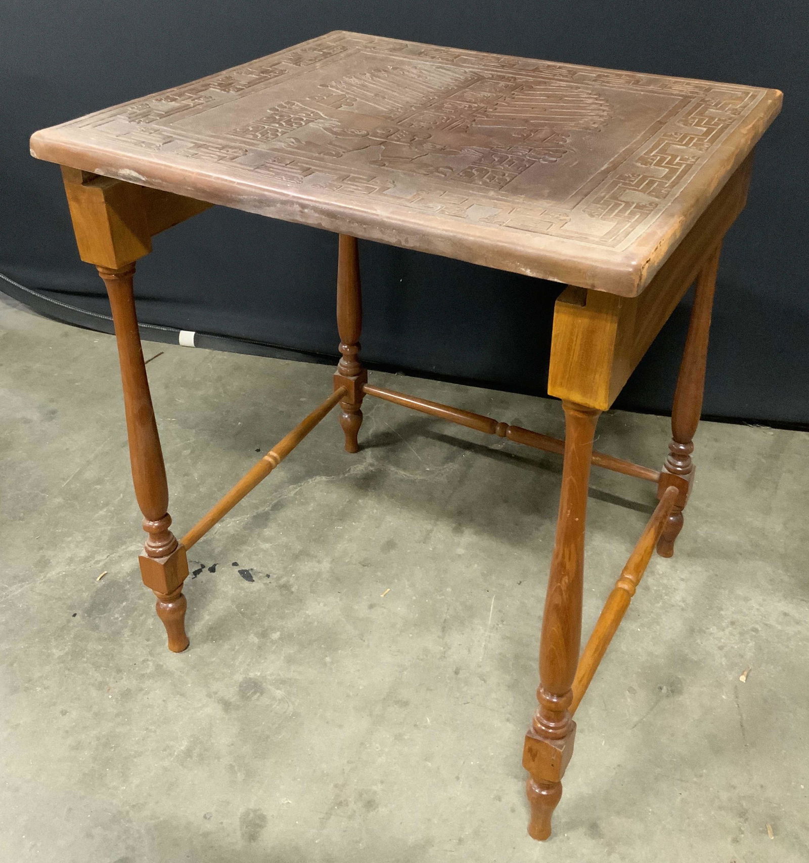 Leather Topped Side Table w South American Motif (1 of 10)