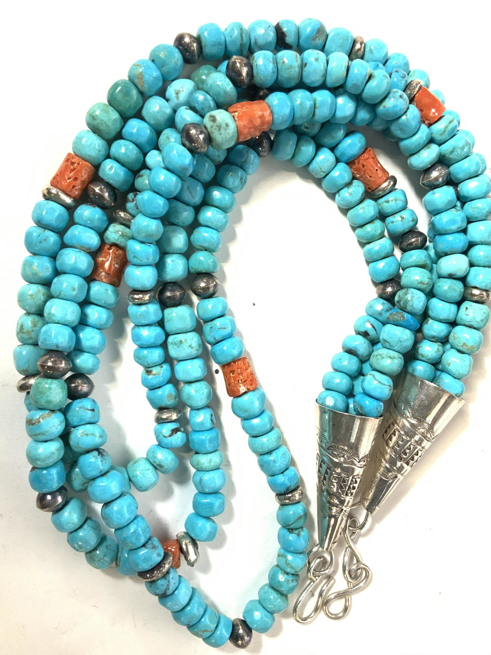 Luxe Turquoise & Coral Bead Necklace w Sterling (1 of 17)