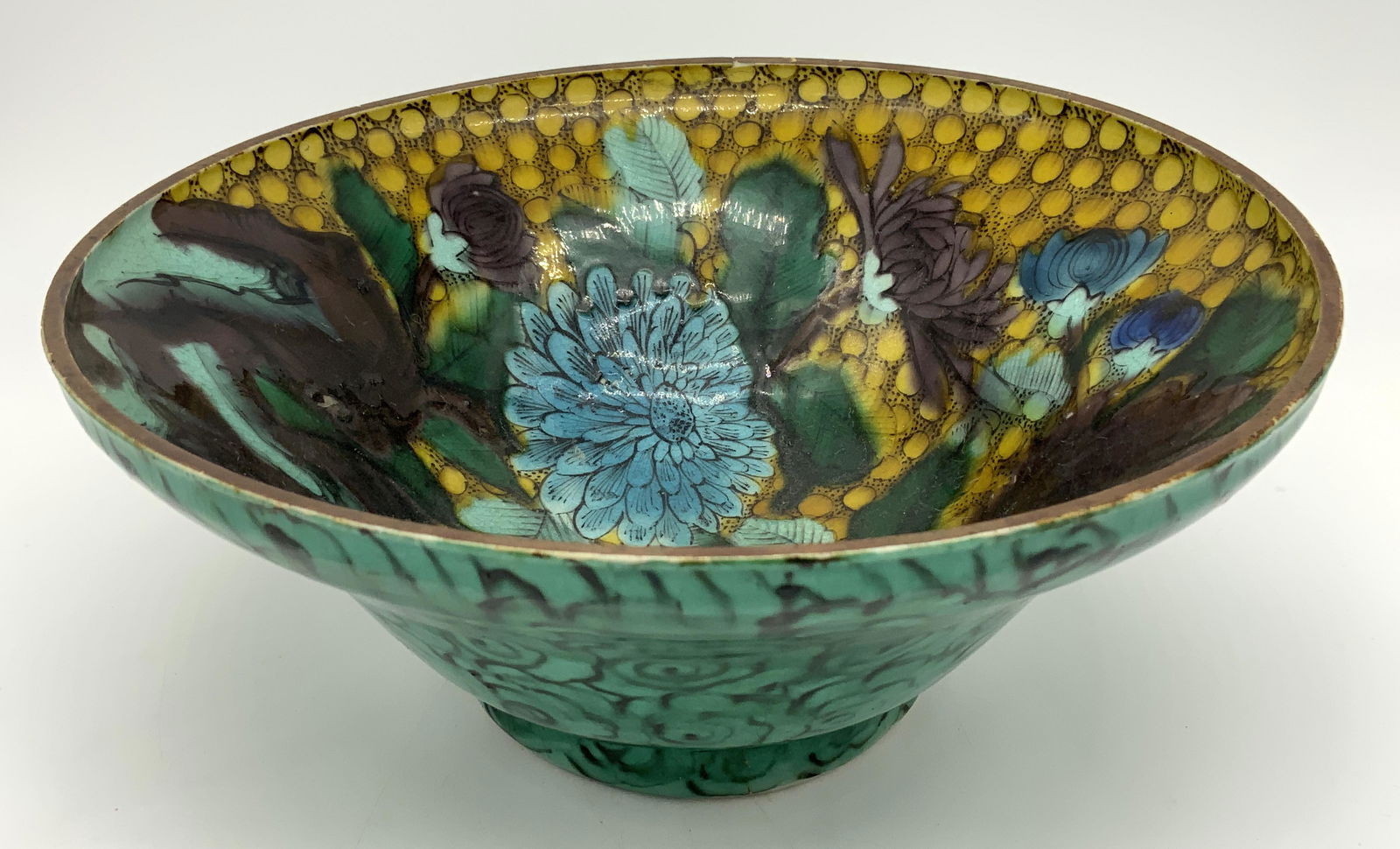 Hand Painted Turquoise Ceramic Centerpiece Bowl (1 of 8)