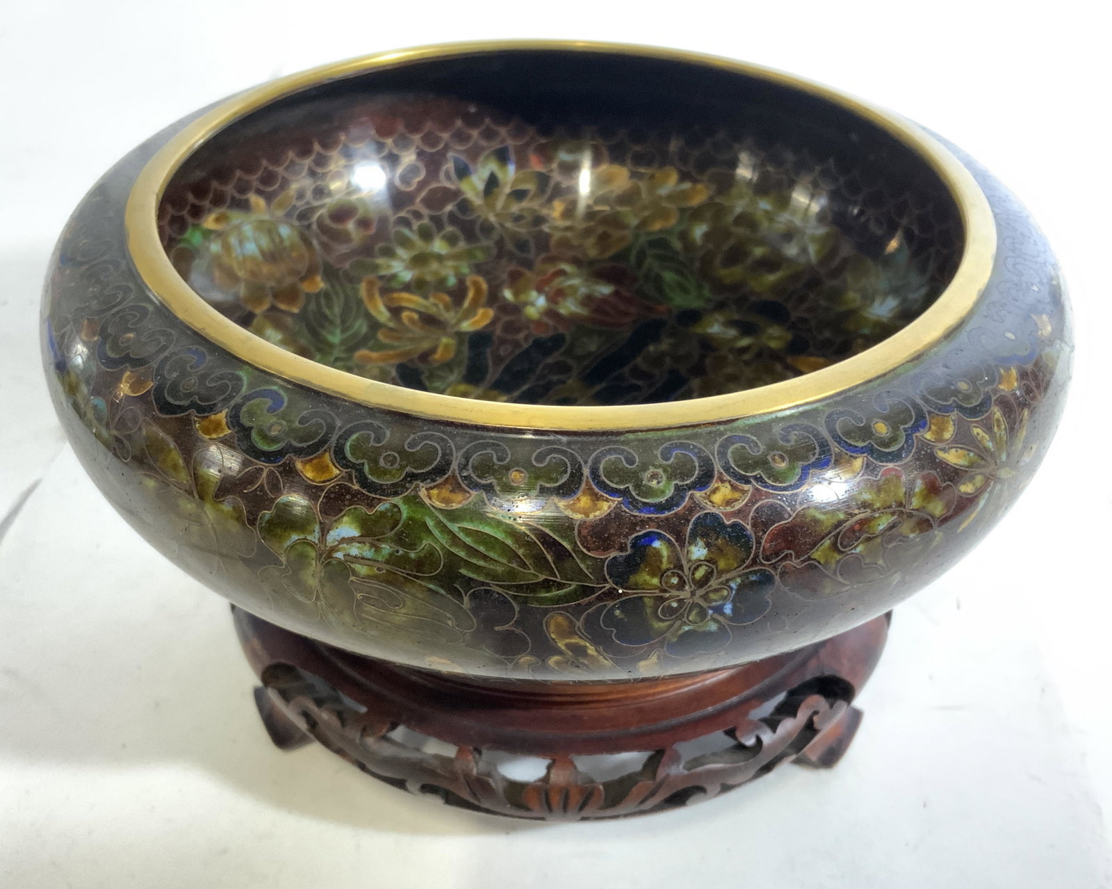 Vintage Asian CloisonnÃ© Vessel & Wooden Stand (1 of 10)