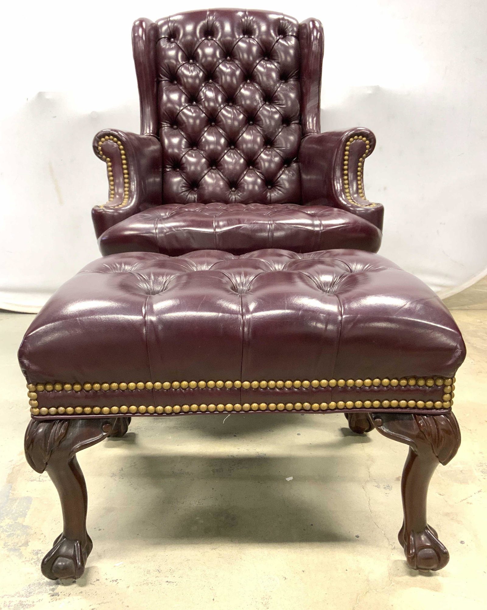 LEATHERCRAFT INC Tufted Leather Armchair w Ottoman (1 of 14)