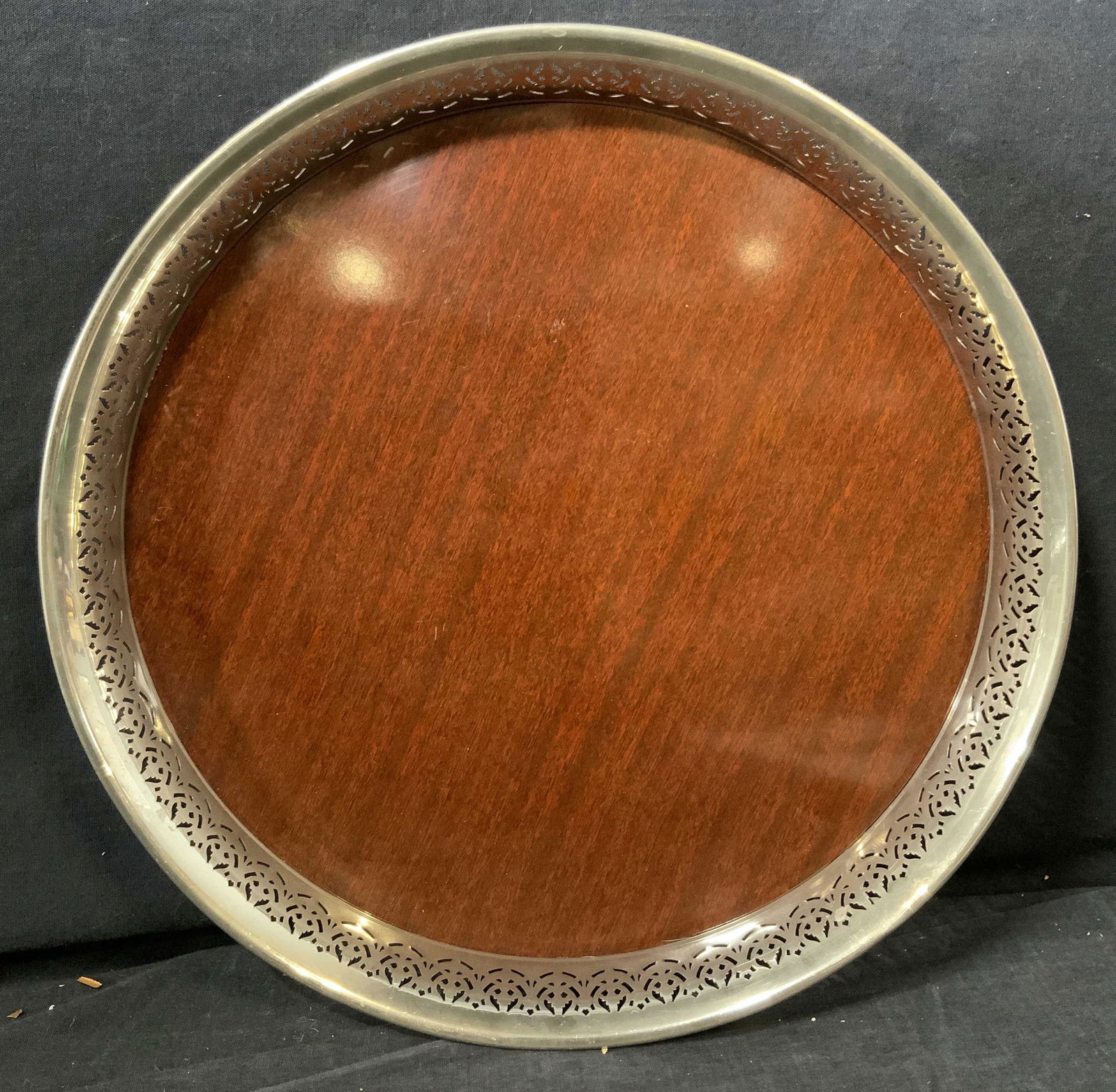Art Deco Footed Metal & Wood Tray (1 of 7)