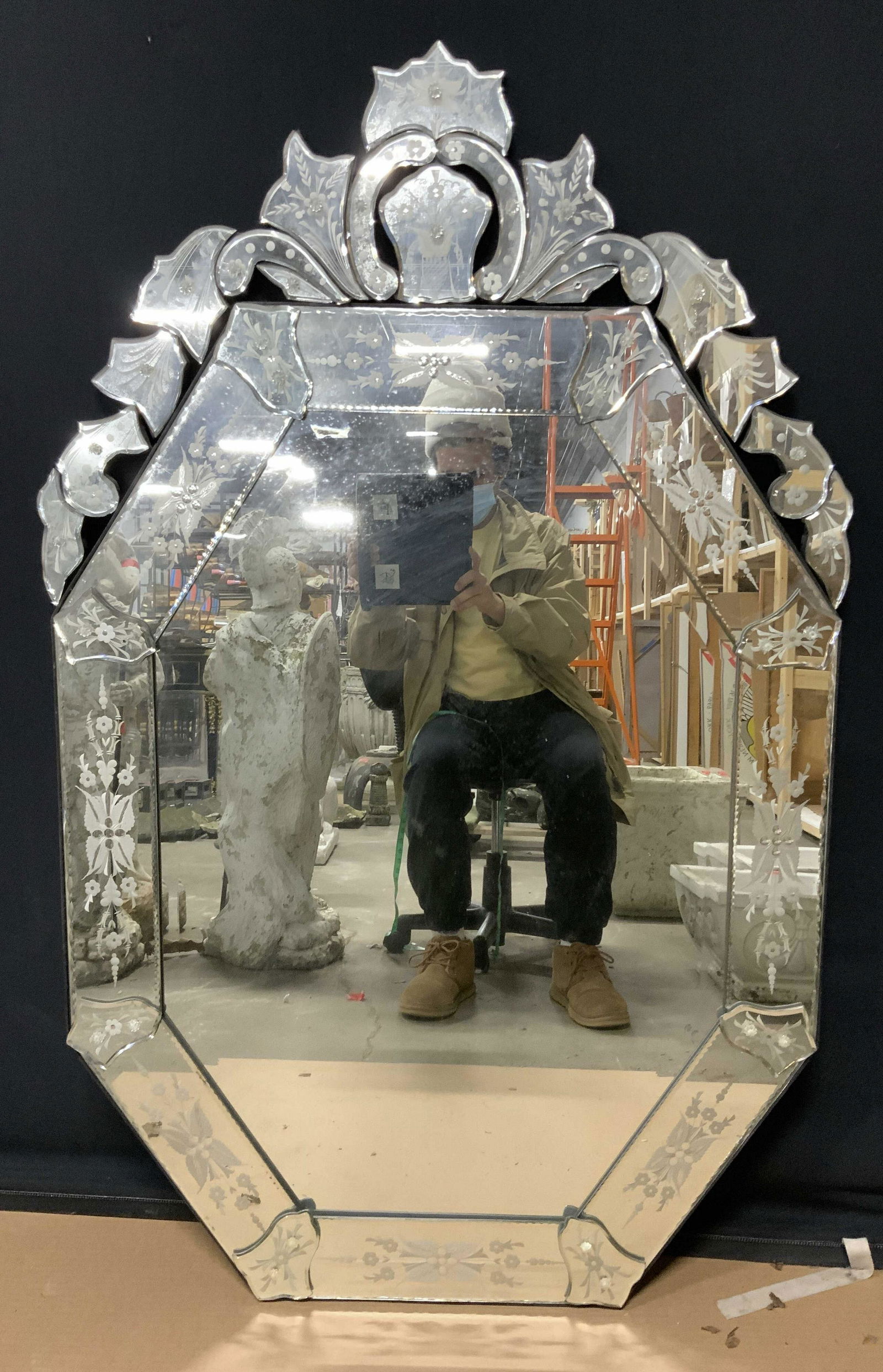 Large Art Deco Style Beveled Wall Mirror (1 of 7)