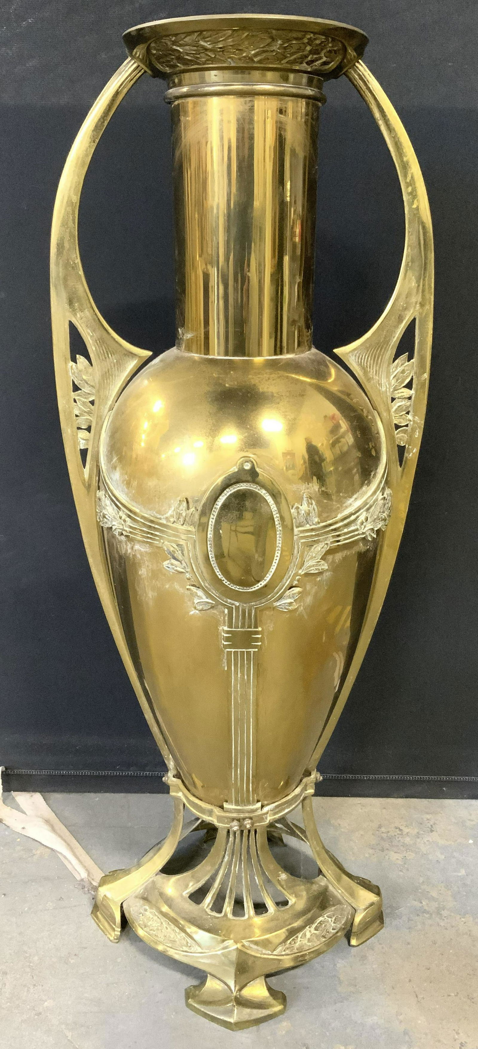 Floor Size Brass Vase W Handles & Feet (1 of 10)