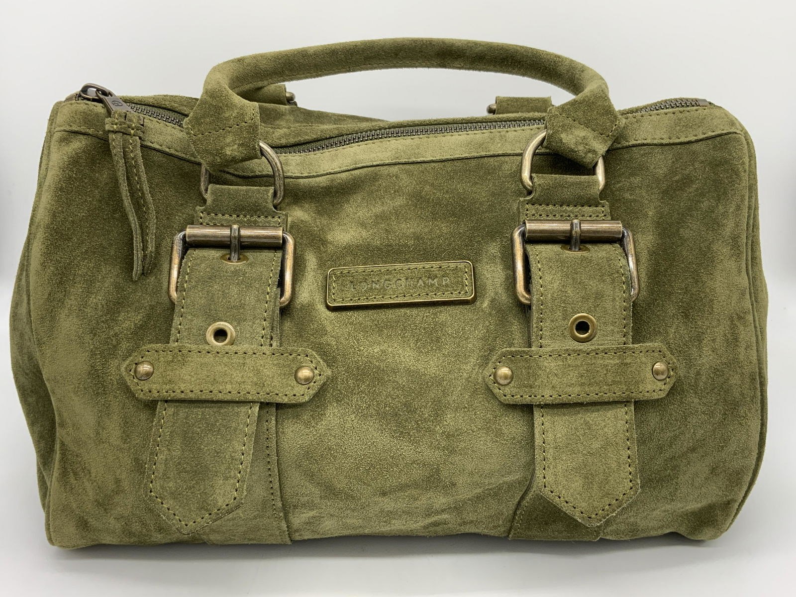 Kate Moss LONGCHAMP Green Suede Duffel Handbag (1 of 12)