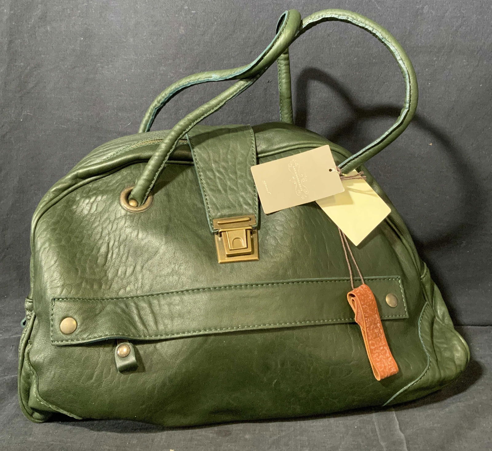 ANTHROPOLOGIE CORSIA Green Leather Handbag, Italy (1 of 15)