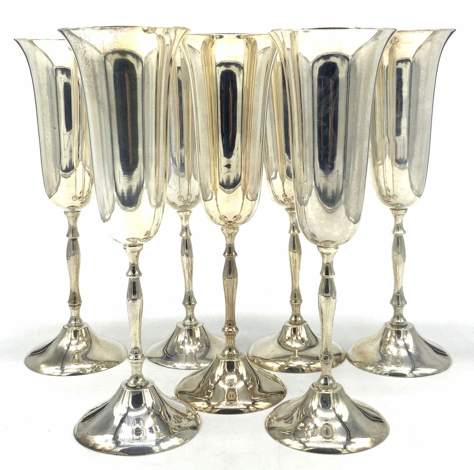 7 Silver Toned Tulip Shaped Stemware, India (1 of 8)