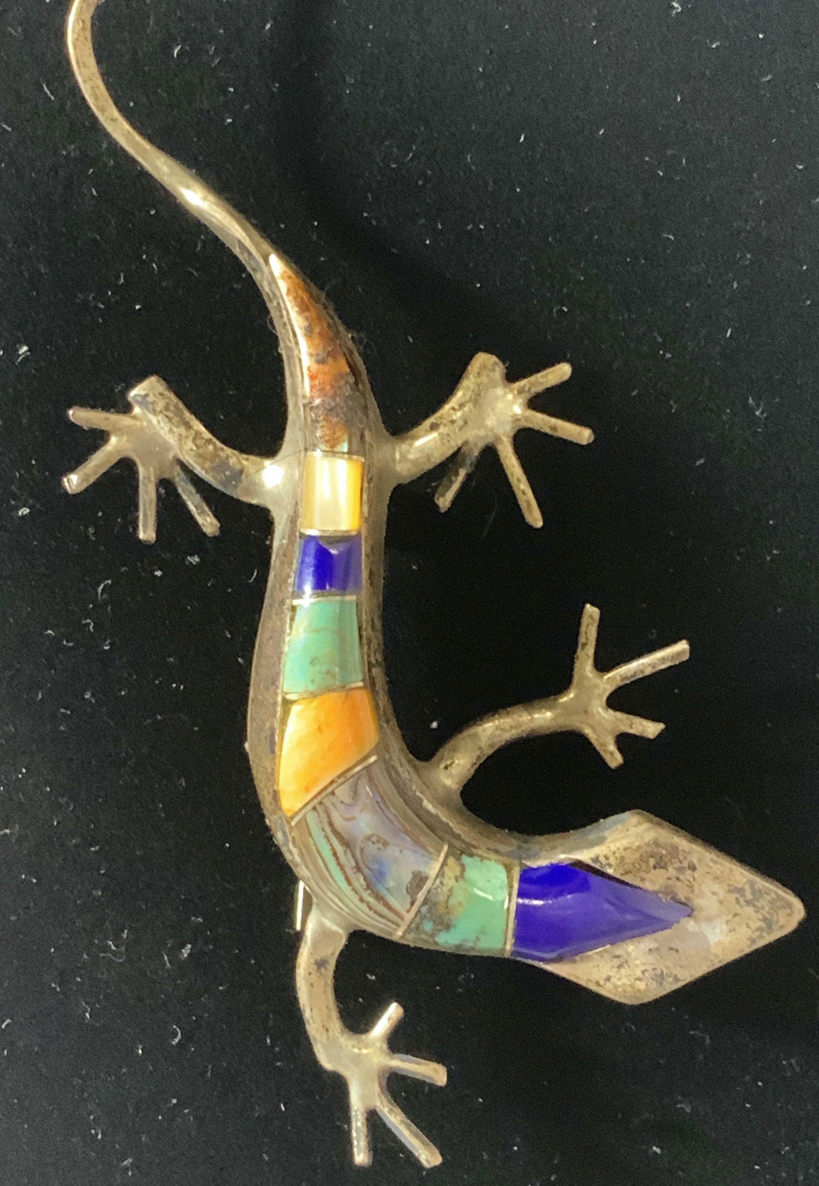 Sterling Silver Lizard Brooch w Inlaid Stones (1 of 6)