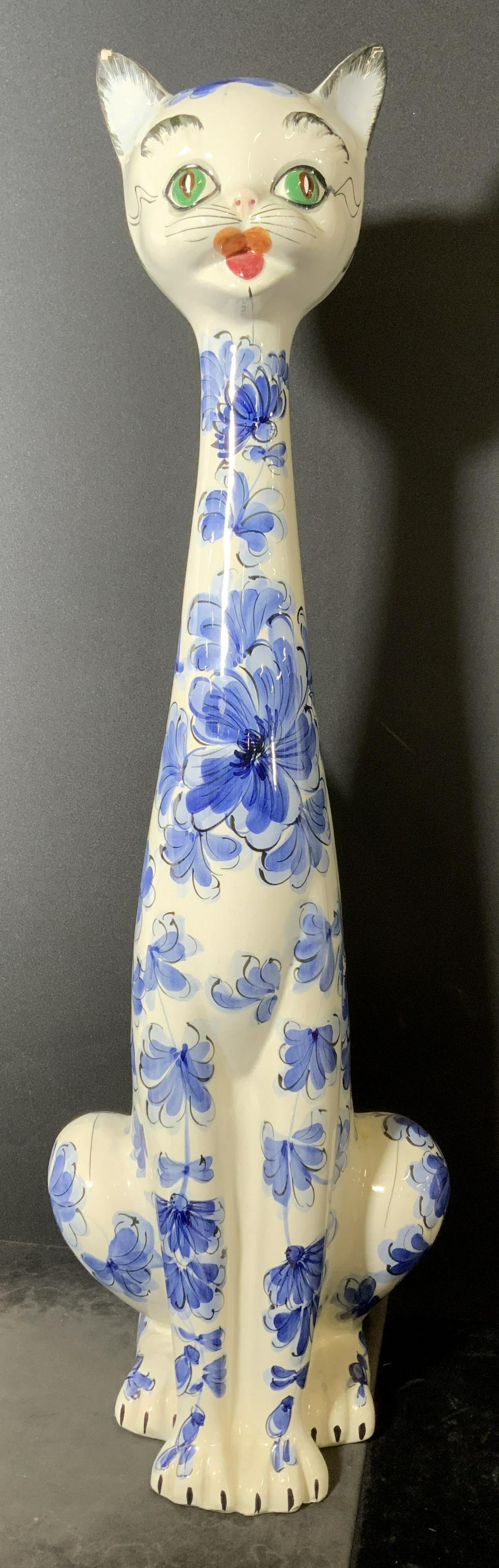 Floor Size Ceramic Tall Cat Sculpture, Italy 28inH (1 of 10)