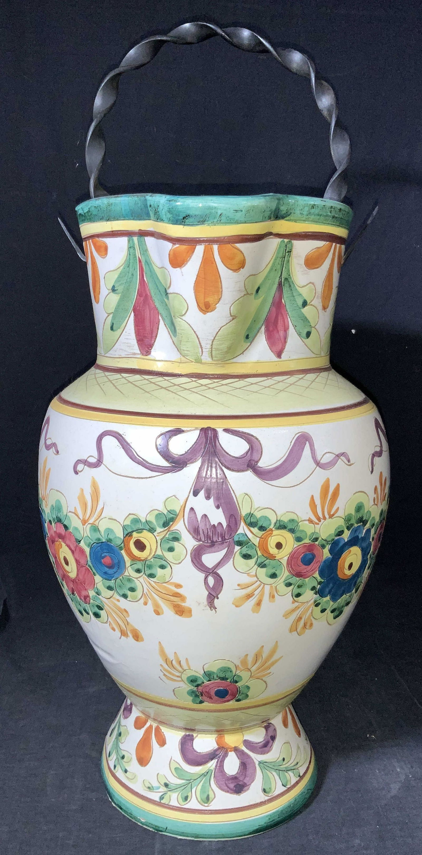 Signed 23 Inch Hand Painted Ceramic Vase (1 of 10)