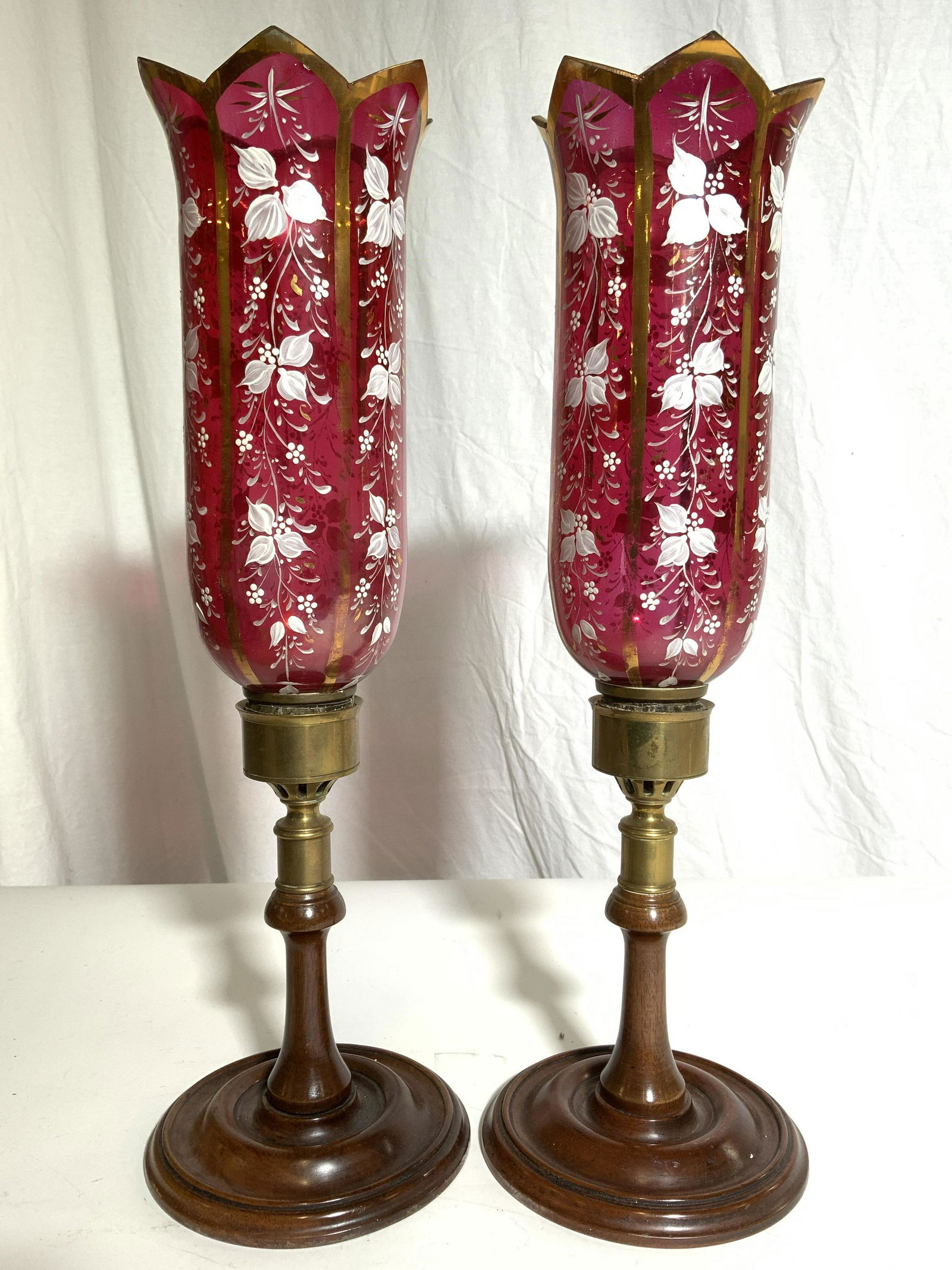 Pr Hand Painted Bohemian Glass Candlestick Holders (1 of 10)