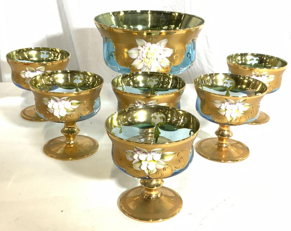 Set 7 Lav A Mano Murano Glass Compote & Bowls
