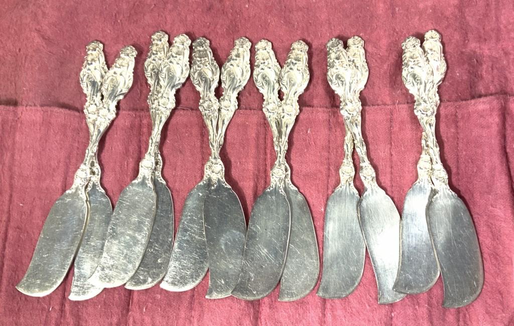 Antique Sterling Nouveau Spreader Knife Set 12 (1 of 8)