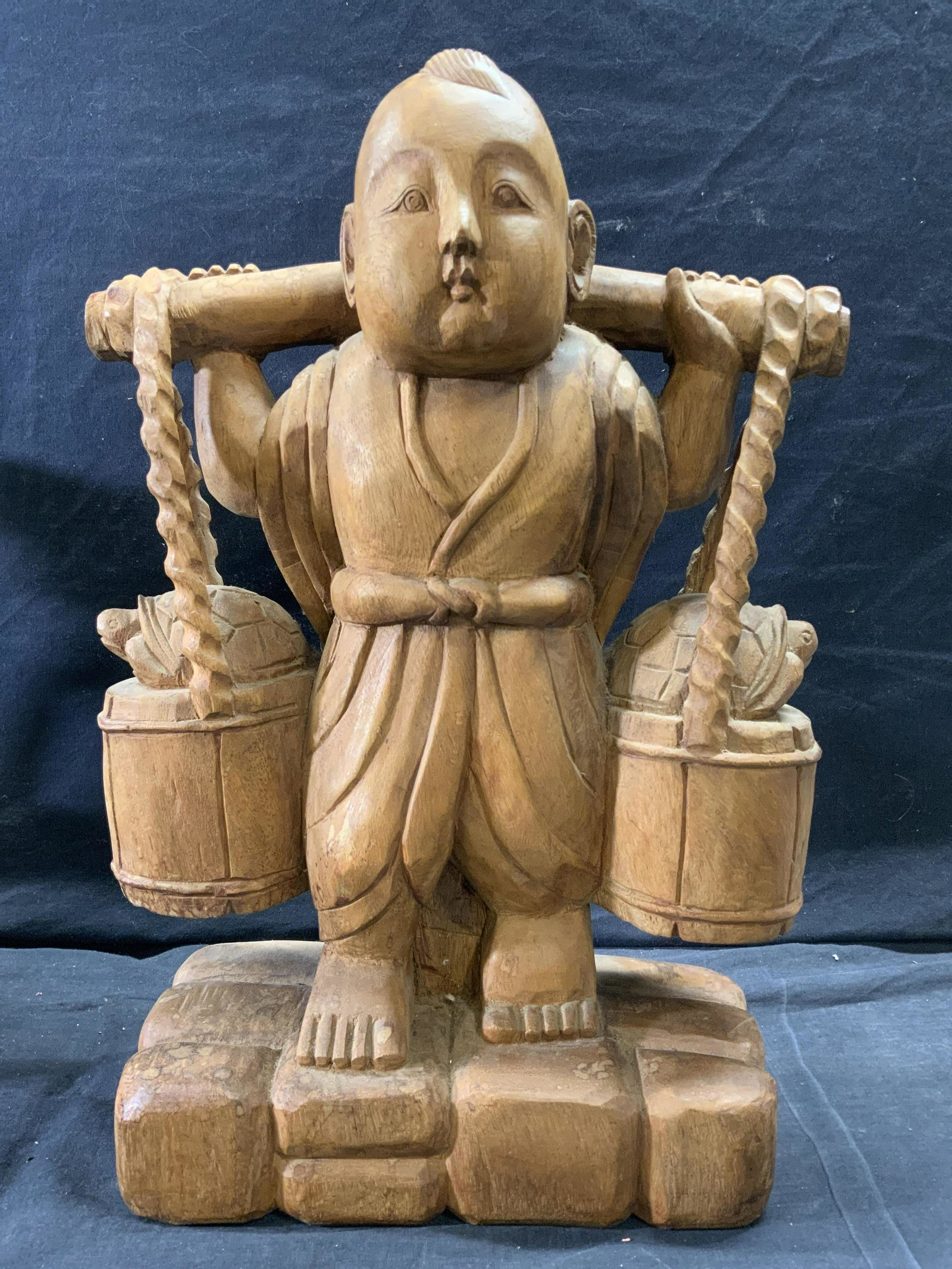 Hand Carved Wooden Sculpture of Man with Buckets (1 of 10)
