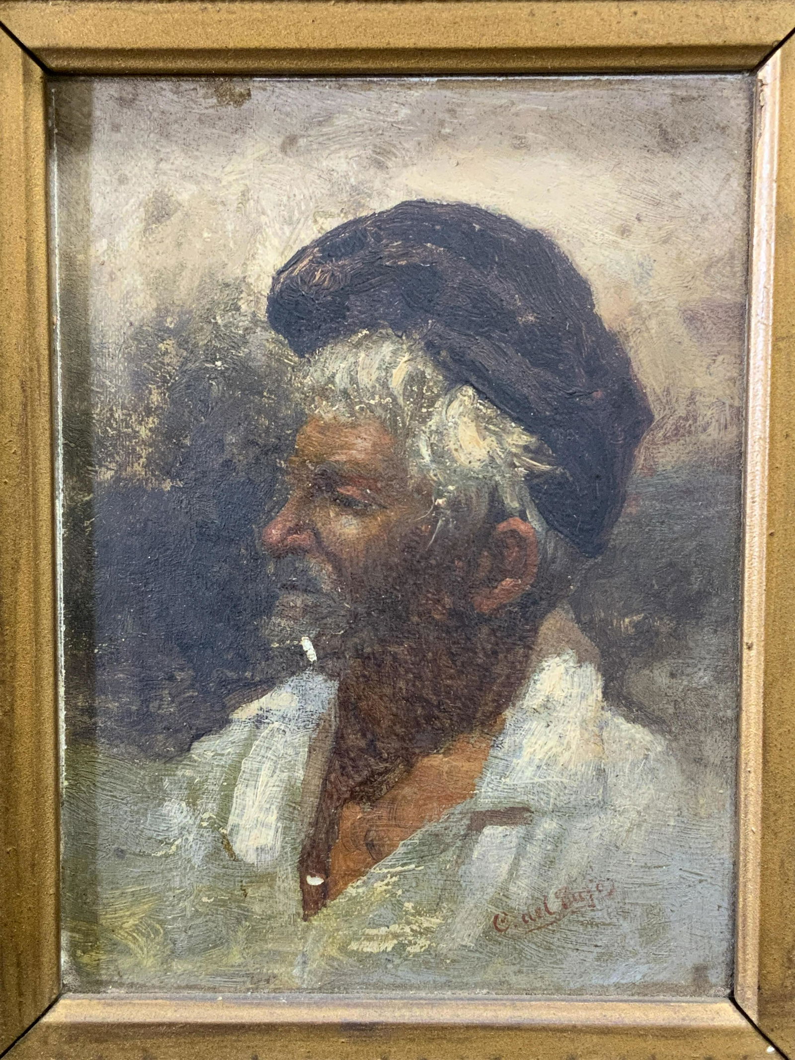 Signed Antique Acrylic Portrait on Panel (1 of 8)