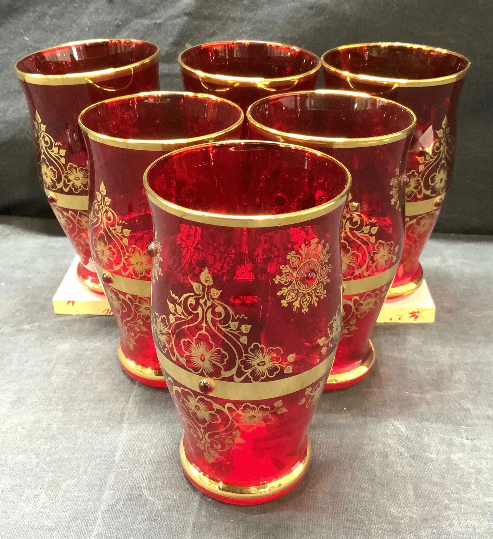 Set of 6 Vintage Red & Gilt Drinking Glasses (1 of 8)