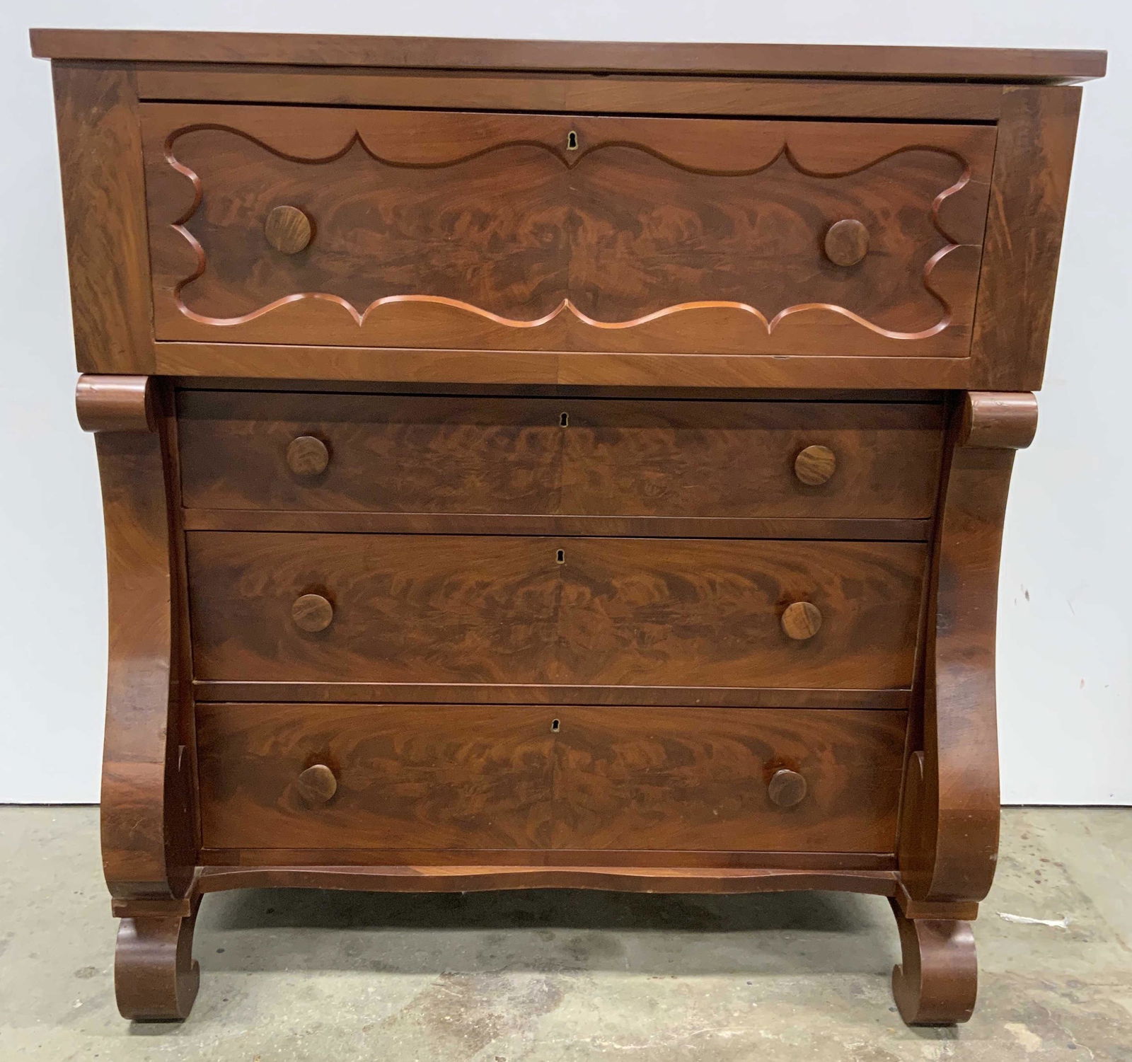 Antique American Empire Crotch Mahogany Dresser (1 of 11)