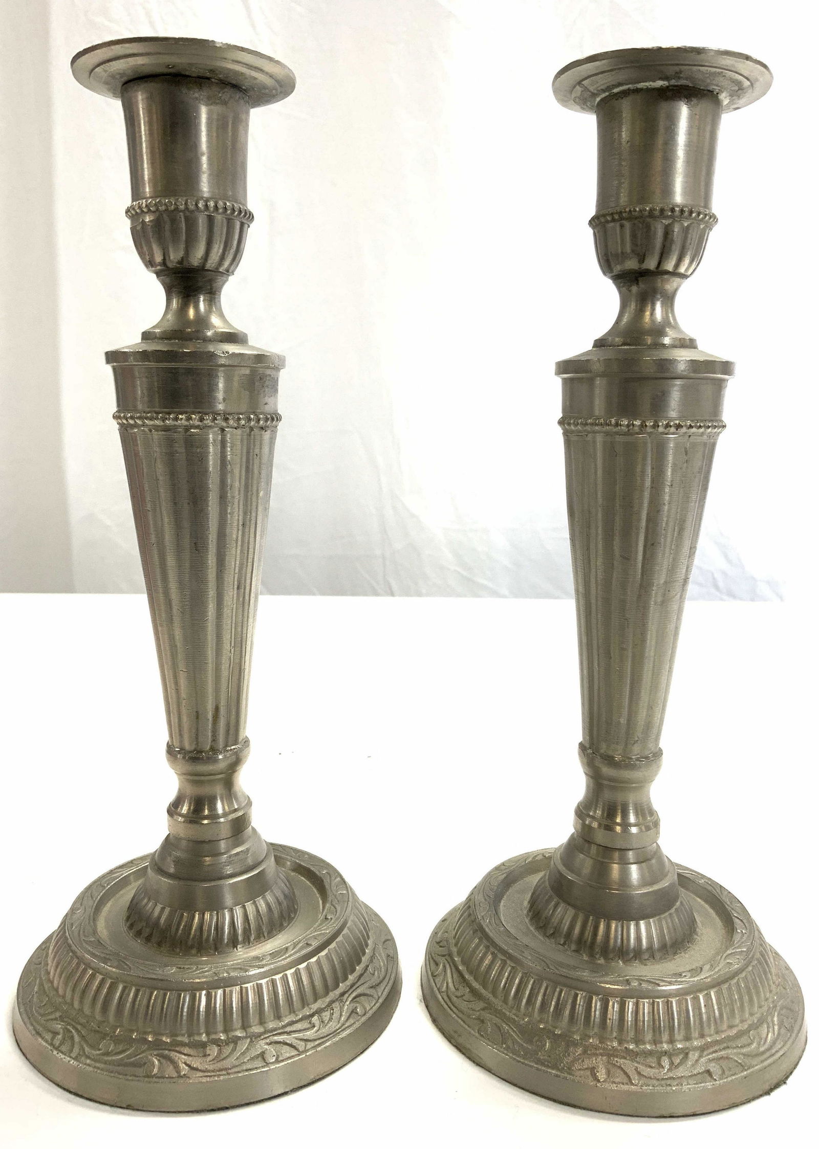 Pair Silver Toned Vintage Pewter Candlesticks (1 of 10)