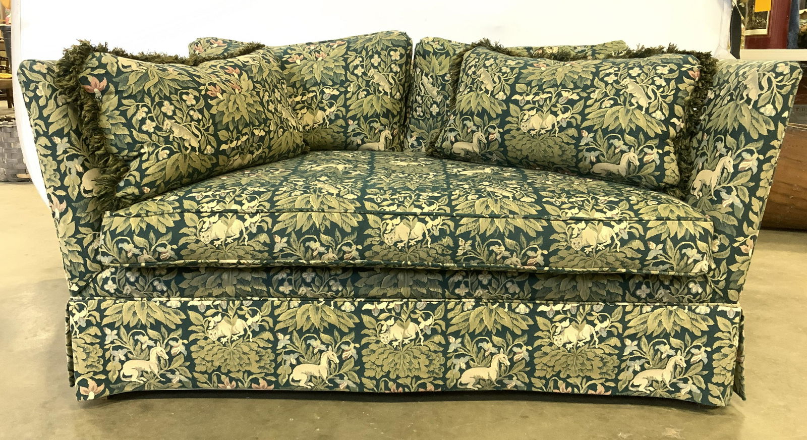 WILLIAM MORRIS Style Skirted Upholstered Loveseat (1 of 11)