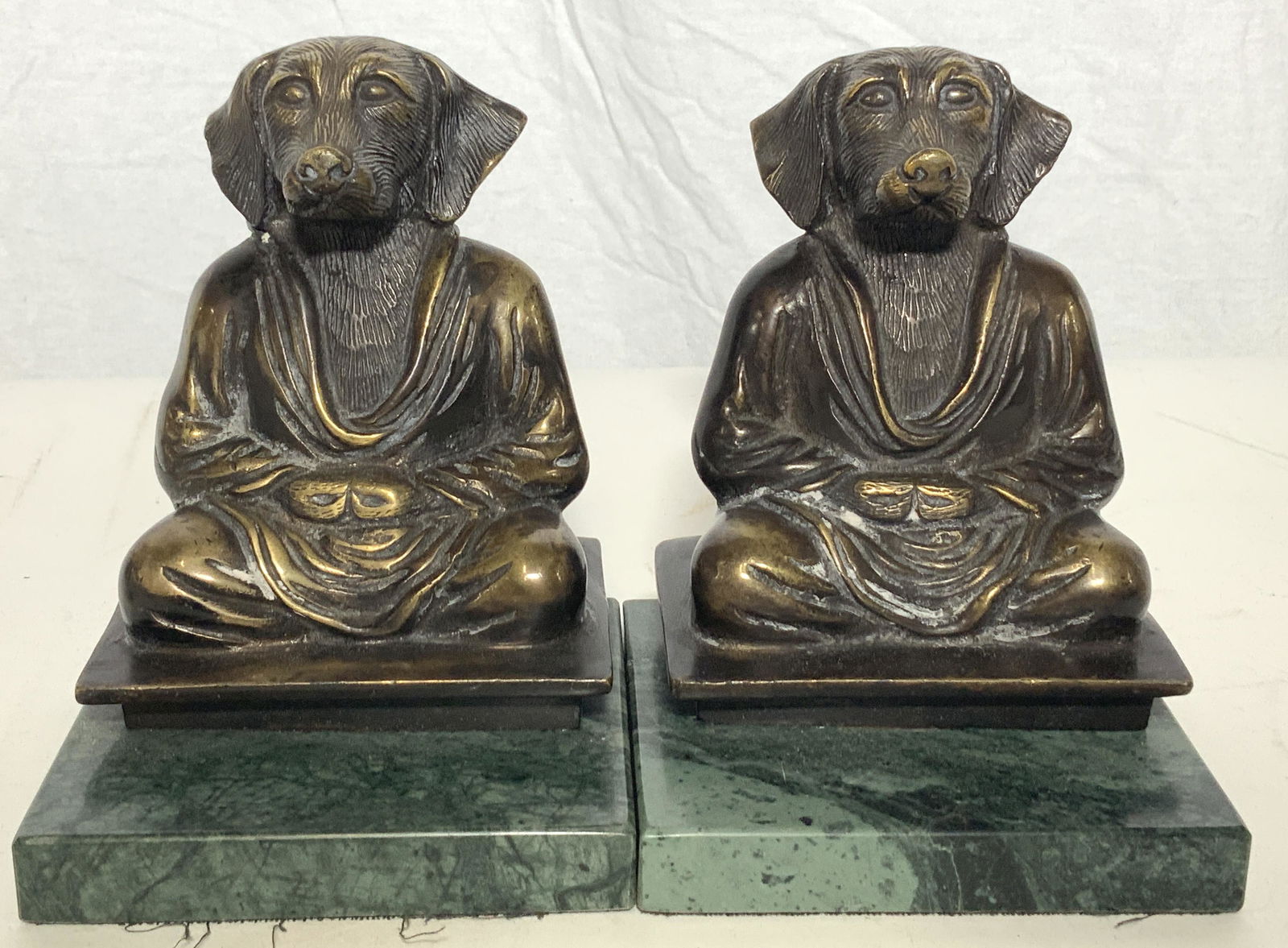 Pair Gilt Bronze DOG BUDDHA Bookends (1 of 8)