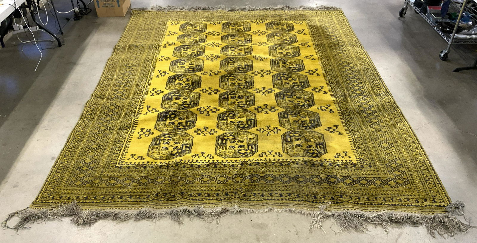 Vtg Oversized Handmade Fringed Wool Area Rug (1 of 10)