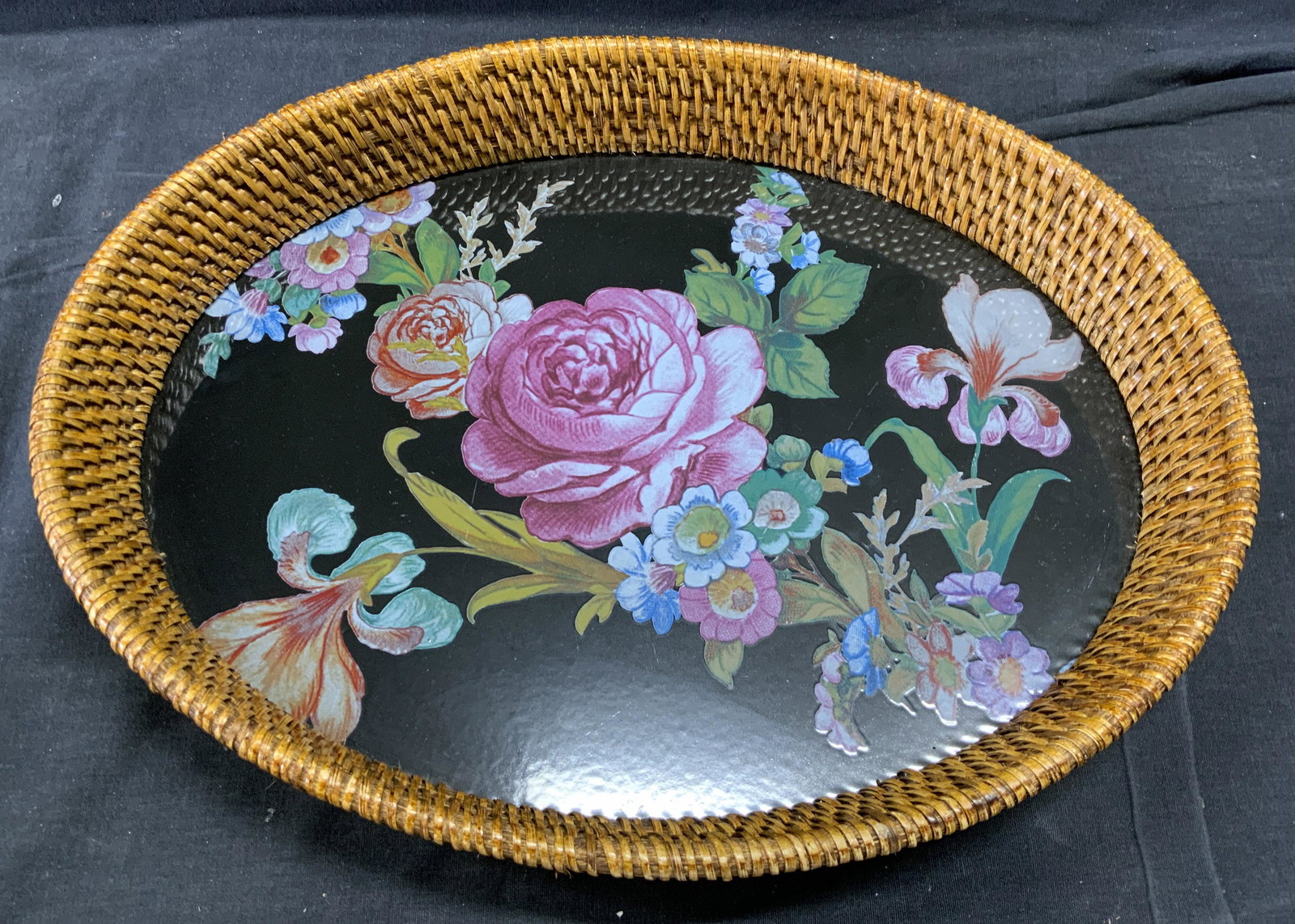 Mackenzie Childs Rattan Tray w Flower Motif (1 of 4)